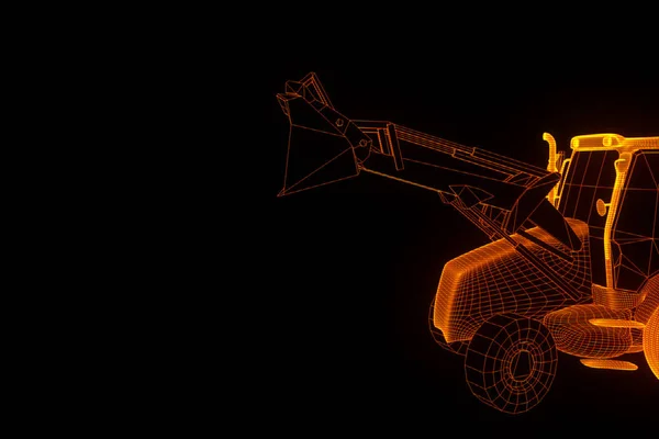 Excavator in Hologram Wireframe Style. Nice 3D Rendering — Stock Photo, Image