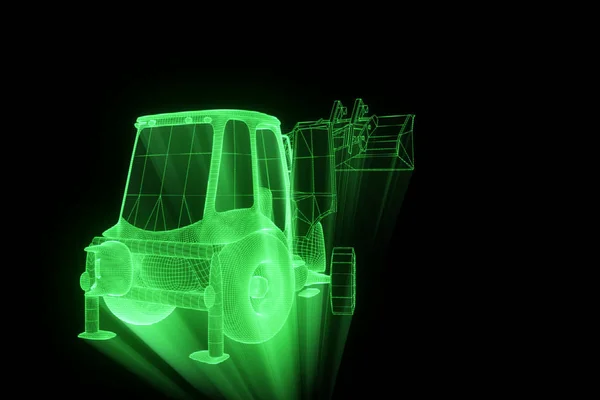 Excavator in Hologram Wireframe Style. Nice 3D Rendering — Stock Photo, Image