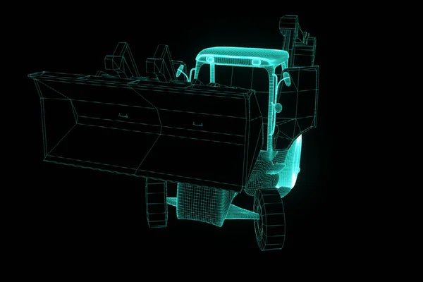 Grävmaskin i hologrammet Wireframe stil. Fina 3d-Rendering — Stockfoto