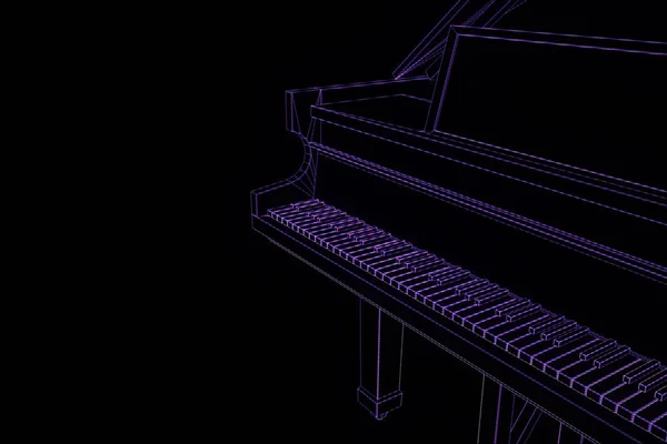 3D muziek Piano in Wireframe Hologram stijl. Mooie 3D-Rendering — Stockfoto