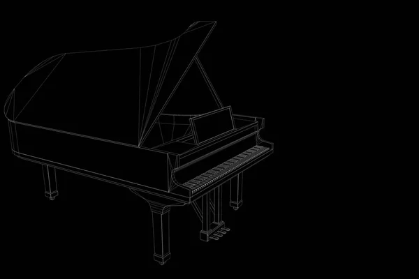 3D fortepian muzyka w stylu model szkieletowy Hologram. Ładne renderowania 3d — Zdjęcie stockowe