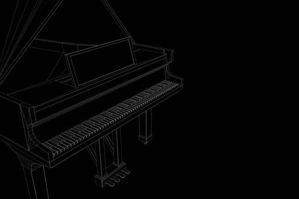 3D-s zene Piano drótváz Hologram stílusban. Szép 3D-s renderelés — Stock Fotó