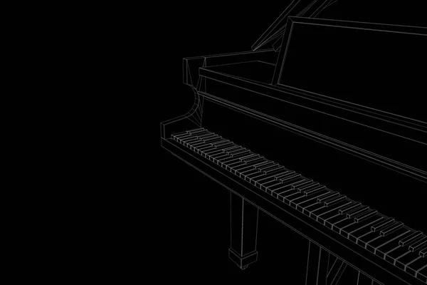 Piano de música 3D em estilo holograma Wireframe. Boa renderização 3D — Fotografia de Stock
