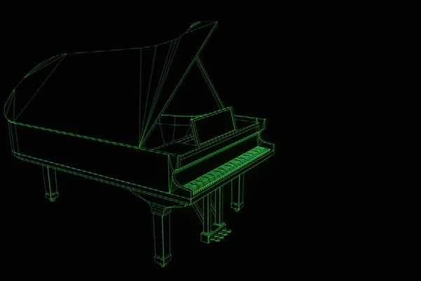 3D fortepian muzyka w stylu model szkieletowy Hologram. Ładne renderowania 3d — Zdjęcie stockowe