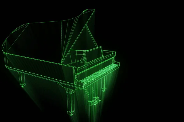 Piano de música 3D en estilo holograma Wireframe. Niza 3D Rendering — Foto de Stock