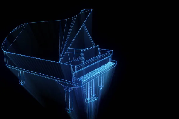 Piano de música 3D en estilo holograma Wireframe. Niza 3D Rendering — Foto de Stock