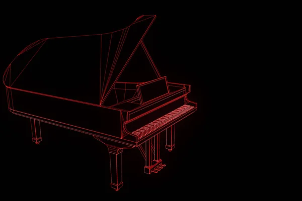 Piano de música 3D en estilo holograma Wireframe. Niza 3D Rendering —  Fotos de Stock