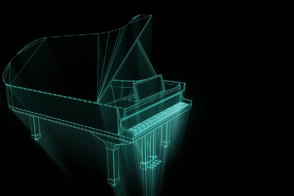 Piano de música 3D em estilo holograma Wireframe. Boa renderização 3D — Fotografia de Stock