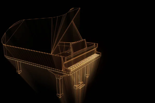 Piano de música 3D em estilo holograma Wireframe. Boa renderização 3D — Fotografia de Stock