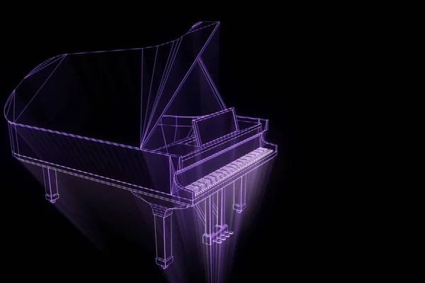 3D-s zene Piano drótváz Hologram stílusban. Szép 3D-s renderelés — Stock Fotó