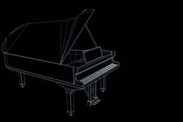 3D-s zene Piano drótváz Hologram stílusban. Szép 3D-s renderelés — Stock Fotó