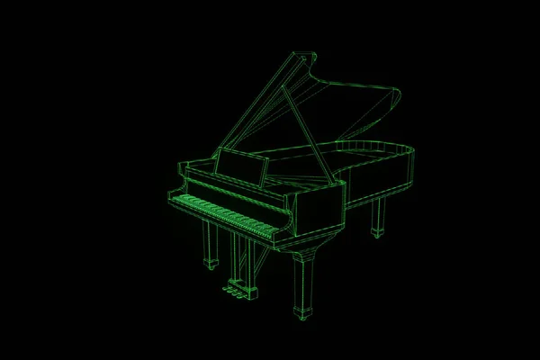 Piano de música 3D em estilo holograma Wireframe. Boa renderização 3D — Fotografia de Stock