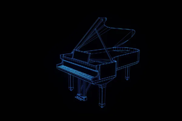 3D πιάνο μουσική στο ολόγραμμα Wireframe στυλ. Ωραία 3d Rendering — Φωτογραφία Αρχείου