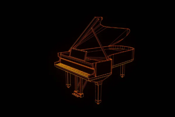 Piano de musique 3D dans le style Wireframe Hologram. Belle rendu 3D — Photo