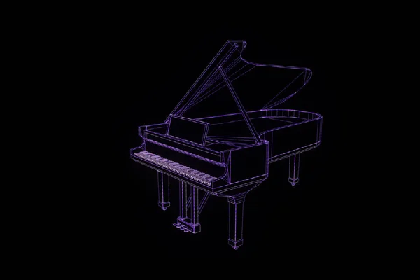 3D muziek Piano in Wireframe Hologram stijl. Mooie 3D-Rendering — Stockfoto