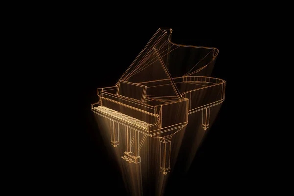 와이어 프레임 홀로그램 스타일에서 3d 음악 피아노입니다. 멋진 3d 렌더링 — 스톡 사진