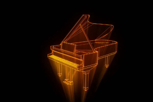 3D music Piano ve stylu drátového modelu Hologram. Pěkný 3d vykreslování — Stock fotografie