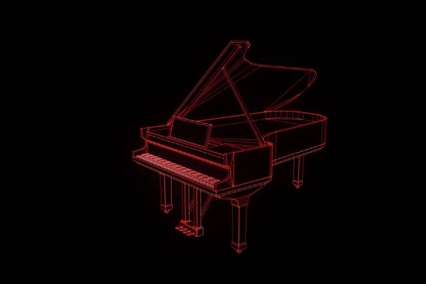 3D-s zene Piano drótváz Hologram stílusban. Szép 3D-s renderelés — Stock Fotó