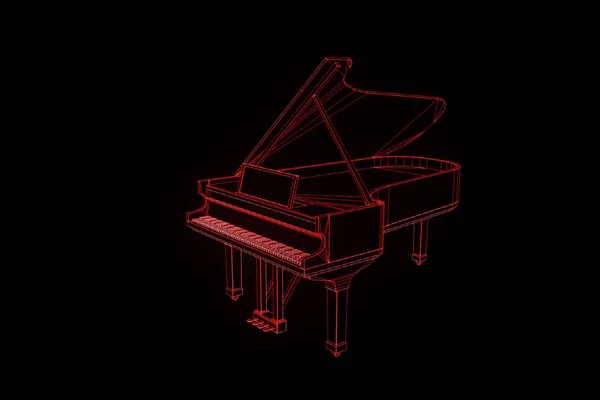 3D muziek Piano in Wireframe Hologram stijl. Mooie 3D-Rendering — Stockfoto