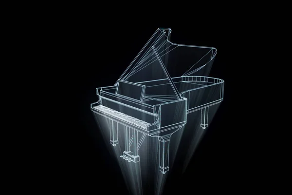 3D muziek Piano in Wireframe Hologram stijl. Mooie 3D-Rendering — Stockfoto