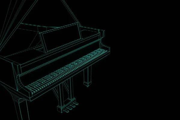 Piano de música 3D en estilo holograma Wireframe. Niza 3D Rendering —  Fotos de Stock