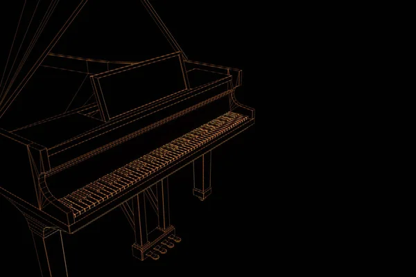 Piano de música 3D en estilo holograma Wireframe. Niza 3D Rendering — Foto de Stock