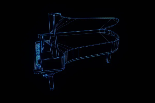 3D-s zene Piano drótváz Hologram stílusban. Szép 3D-s renderelés — Stock Fotó