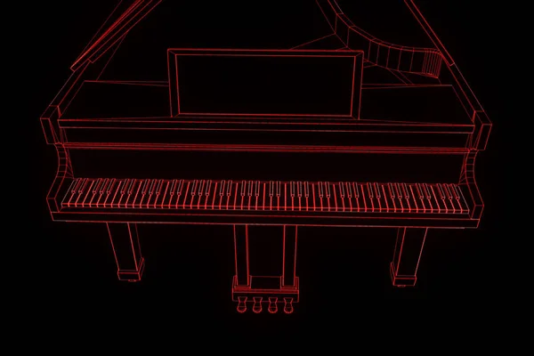 3D muziek Piano in Wireframe Hologram stijl. Mooie 3D-Rendering — Stockfoto