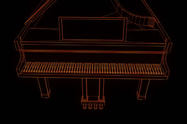 3D-s zene Piano drótváz Hologram stílusban. Szép 3D-s renderelés — Stock Fotó