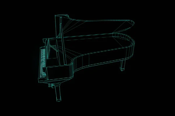 Tel Çerçeve hologramı tarzı 3D müzik piyano. Güzel 3d render — Stok fotoğraf