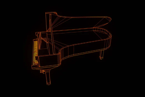 3D-s zene Piano drótváz Hologram stílusban. Szép 3D-s renderelés — Stock Fotó