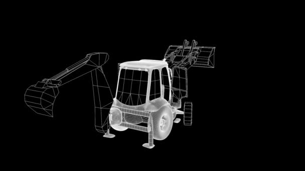 Екскаватор у стилі голограма. 3D рендерингу — стокове відео