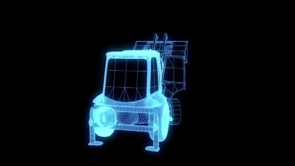 Excavator in Hologram Wireframe Style. Nice 3D Rendering — Stock Video