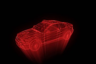 Polis arabası Hologram tel kafes tarzı. Güzel 3d render