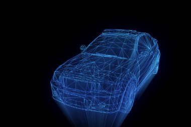 Polis arabası Hologram tel kafes tarzı. Güzel 3d render