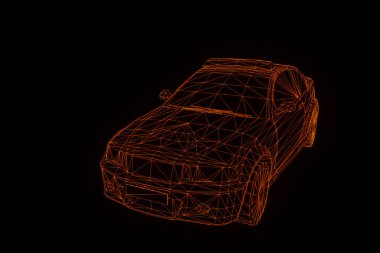 Polis arabası Hologram tel kafes tarzı. Güzel 3d render