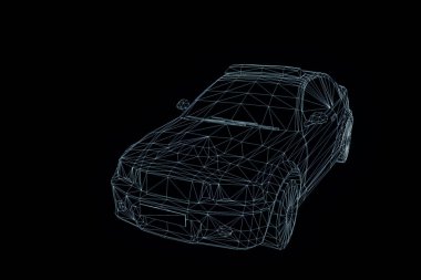Polis arabası Hologram tel kafes tarzı. Güzel 3d render