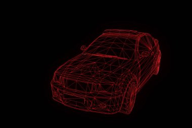 Polis arabası Hologram tel kafes tarzı. Güzel 3d render