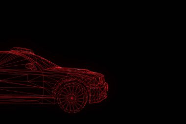 Polis arabası Hologram tel kafes tarzı. Güzel 3d render