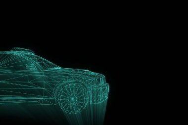 Polis arabası Hologram tel kafes tarzı. Güzel 3d render