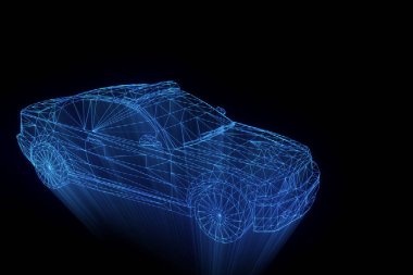 Polis arabası Hologram tel kafes tarzı. Güzel 3d render