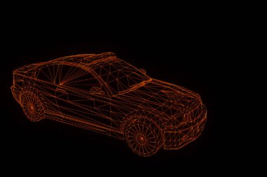 Polis arabası Hologram tel kafes tarzı. Güzel 3d render