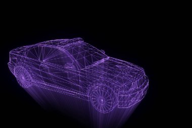 Polis arabası Hologram tel kafes tarzı. Güzel 3d render