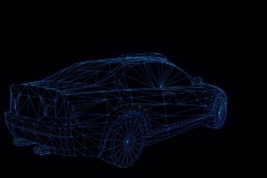 Polis arabası Hologram tel kafes tarzı. Güzel 3d render