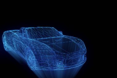 Yarış araba Hologram tel kafes. Güzel 3d render