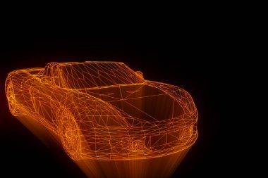 Yarış araba Hologram tel kafes. Güzel 3d render