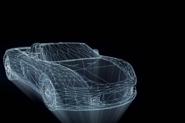 Yarış araba Hologram tel kafes. Güzel 3d render