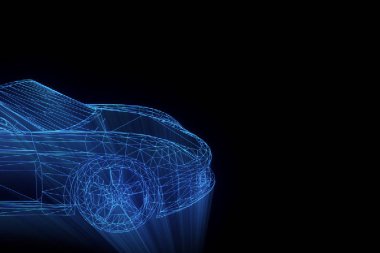 Yarış araba Hologram tel kafes. Güzel 3d render