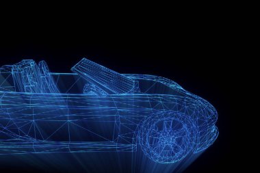 Yarış araba Hologram tel kafes. Güzel 3d render