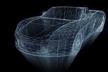 Yarış araba Hologram tel kafes. Güzel 3d render